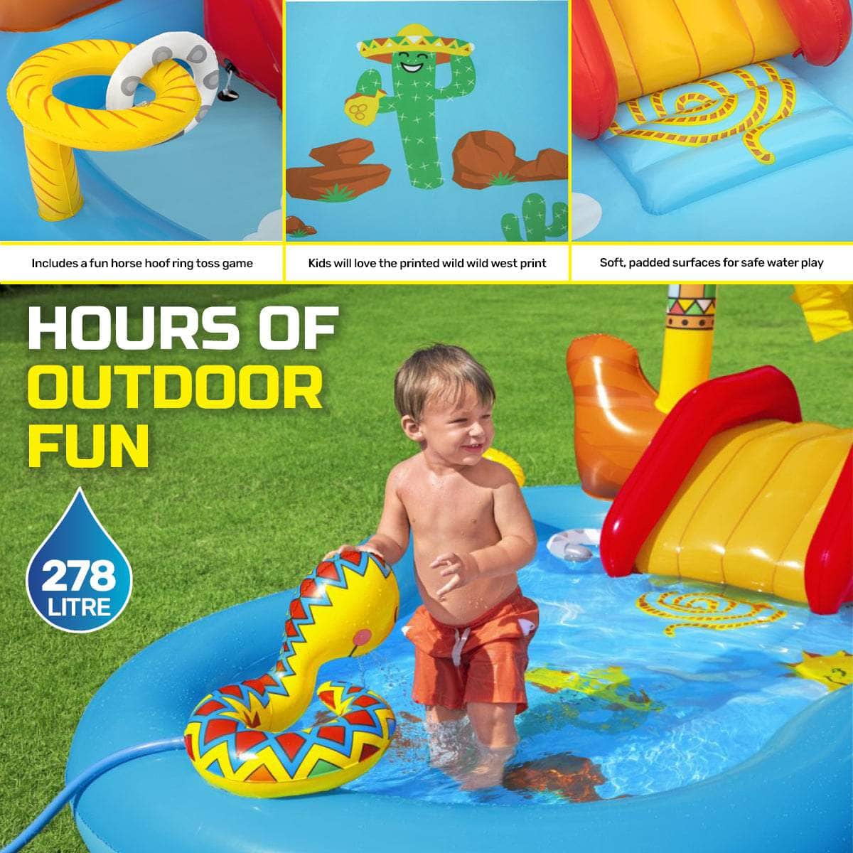 Inflatable Wild West Water Fun Park Pool With Slide 278L
