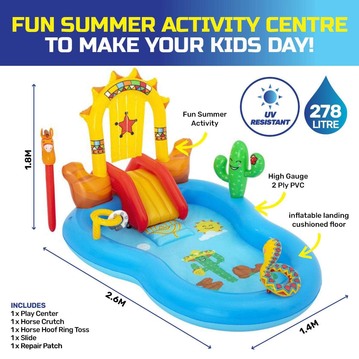 Inflatable Wild West Water Fun Park Pool With Slide 278L