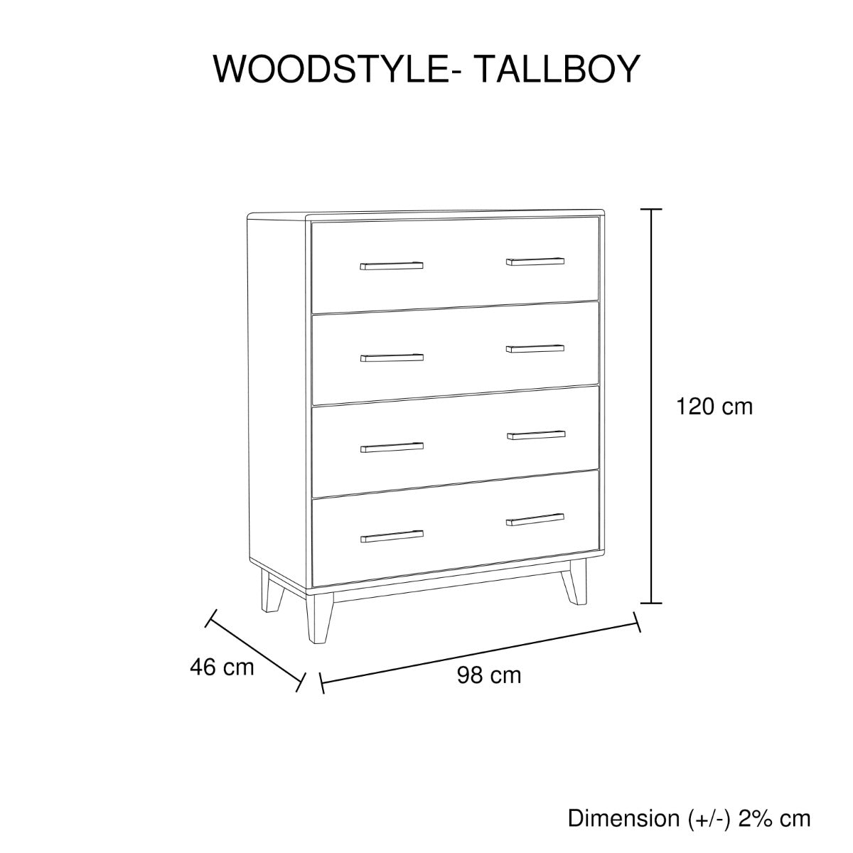 Light Brown Tallboy With 4 Storage Drawers
