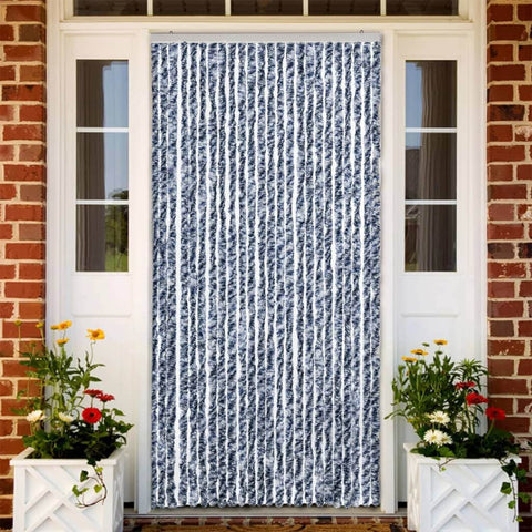 Insect Chenille curtain Blue, White and Silver