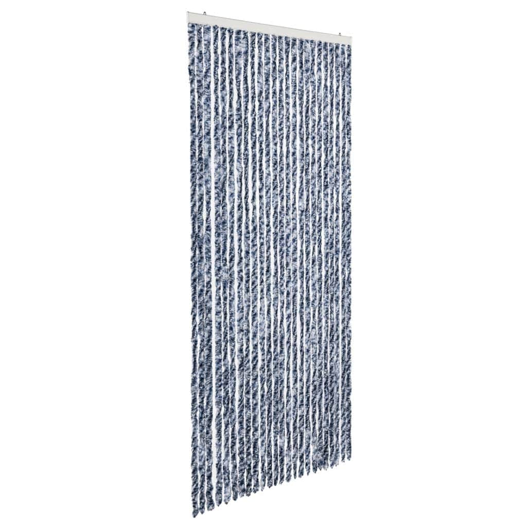 Insect Chenille curtain Blue, White and Silver