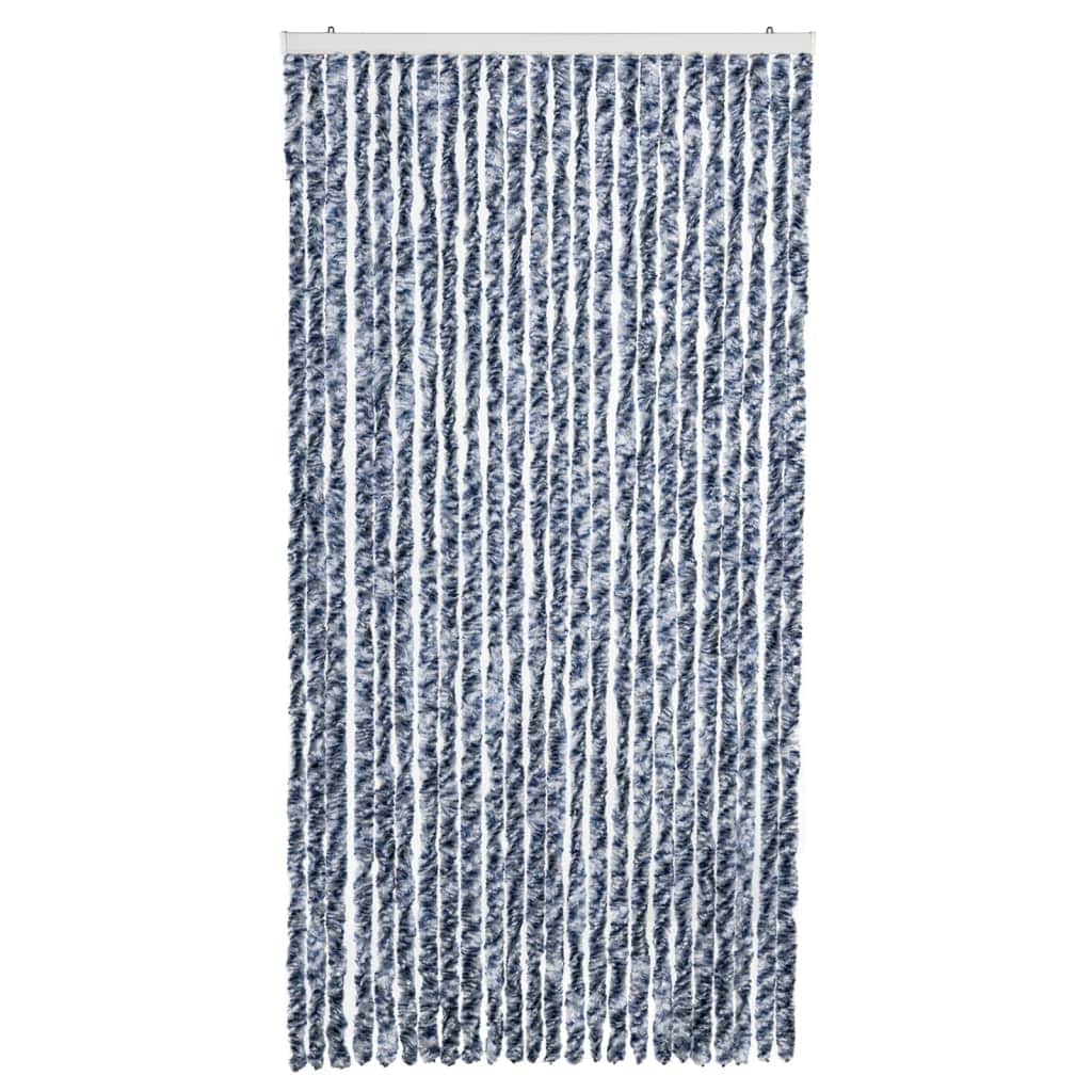 Insect Chenille curtain Blue, White and Silver