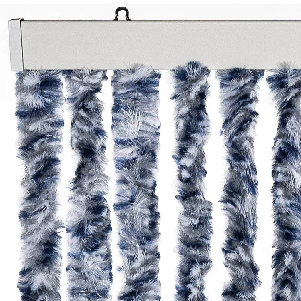 Insect Chenille curtain Blue, White and Silver
