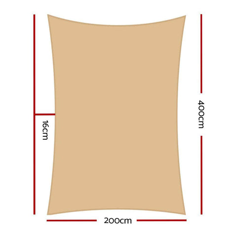 Waterproof Shade Sail 2X4M Rectangle Sand 95% Shade Cloth