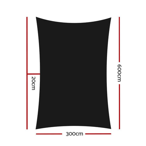 Shade Sail 3X6M Rectangle 280Gsm 98% Black Shade Cloth