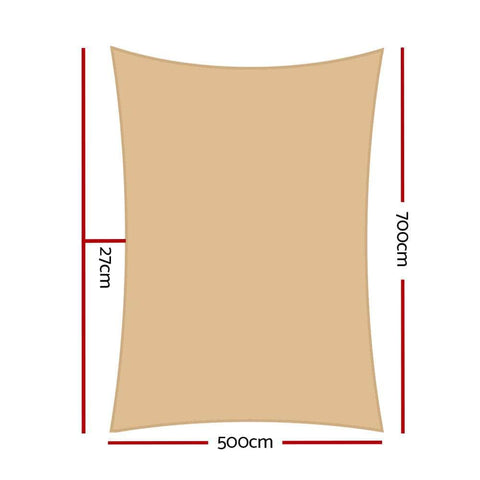 Shade Sail 5X7M Rectangle 280Gsm 98% Sand Shade Cloth