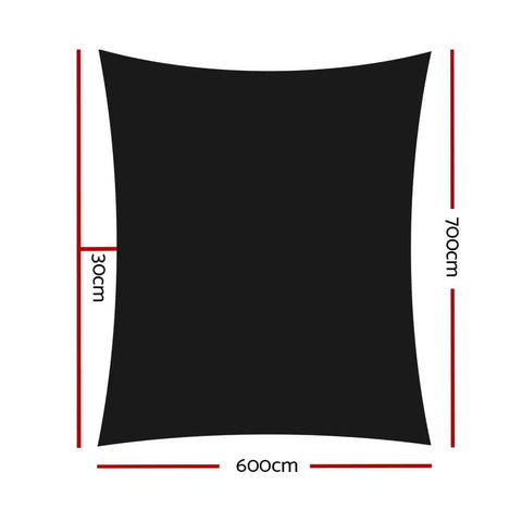 Shade Sail 6X7M Rectangle 280Gsm 98% Black Shade Cloth