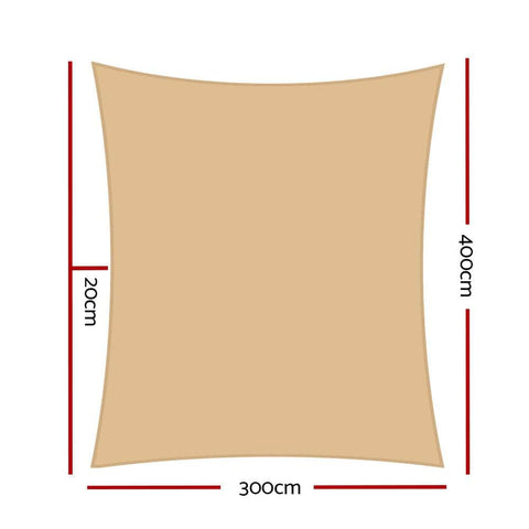 Waterproof Shade Sail 3X4M Rectangle Sand 95% Shade Cloth