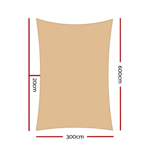 Waterproof Shade Sail 3X6M Rectangle Sand 95% Shade Cloth