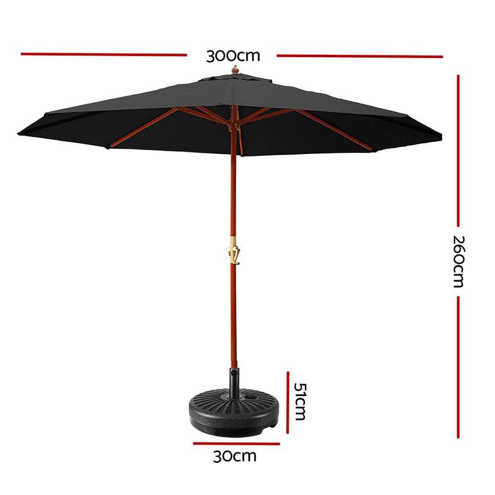 Instahut 3M Umbrella with Base Outdoor Pole Umbrellas Garden Stand Deck Black