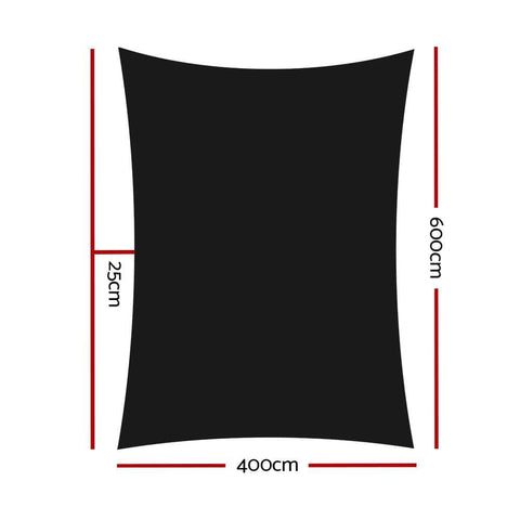 Shade Sail 4X6M Rectangle 280Gsm 98% Black Shade Cloth