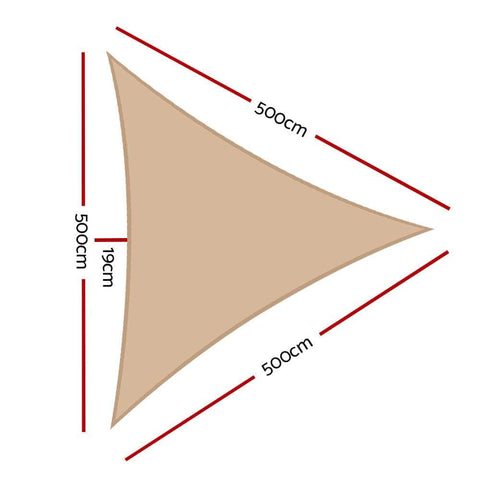 Shade Sail 5x5x5m Triangle 185GSM 95% Sand Shade Cloth