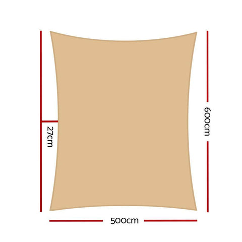 Shade Sail 5X6M Rectangle 280Gsm 98% Sand Shade Cloth