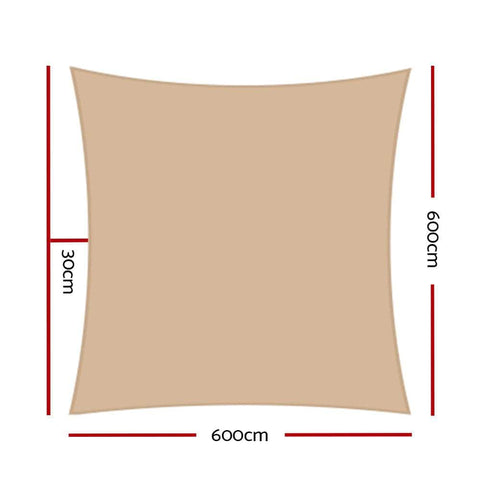 Shade Sail 6X6M Rectangle 280Gsm 98% Sand Shade Cloth