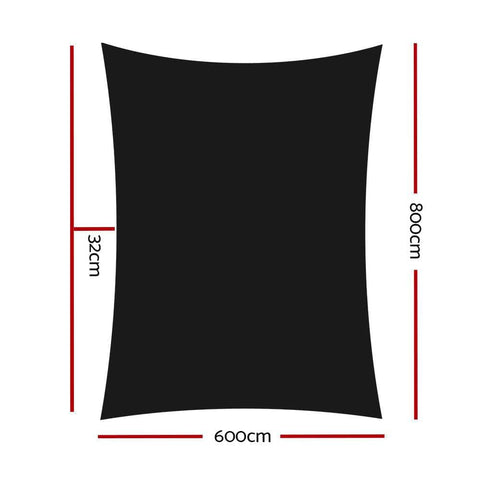 Shade Sail 6X8M Rectangle 280Gsm 98% Black Shade Cloth