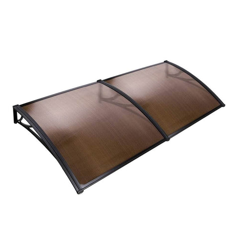 Window Door Awning Canopy 1Mx2M Brown Sheet Black Plastic Frame