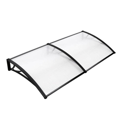 Window Door Awning Canopy 1Mx2M Transparent Sheet Black Plastic Frame