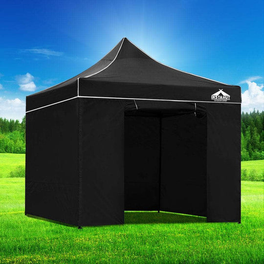 Instahut Gazebo Pop Up Marquee 3x3m Folding Wedding Tent Gazebos Shade Black, Black colour