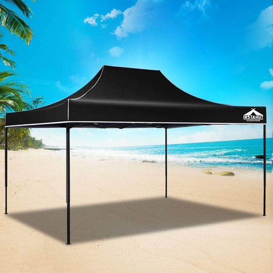 Instahut Gazebo Pop Up Marquee 3x4.5m Outdoor Tent Folding Wedding Gazebos Black, Black colour