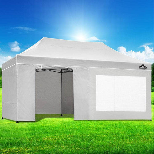 Instahut Gazebo Pop Up Marquee 3x6m Folding Wedding Tent Gazebos Shade White, White colour