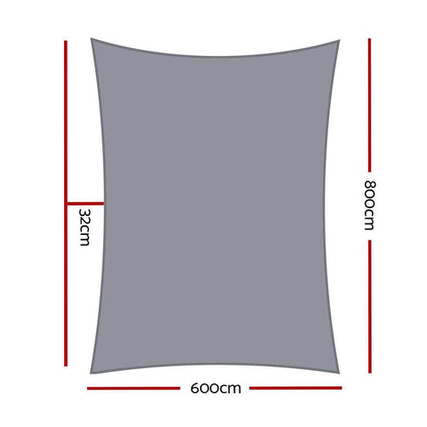 Shade Sail 6X8M Rectangle 280Gsm 98% Grey Shade Cloth