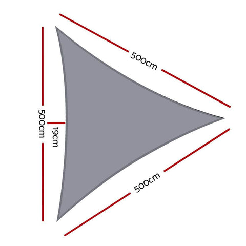 Shade Sail 5X5X5M Triangle 280Gsm 98% Grey Shade Cloth