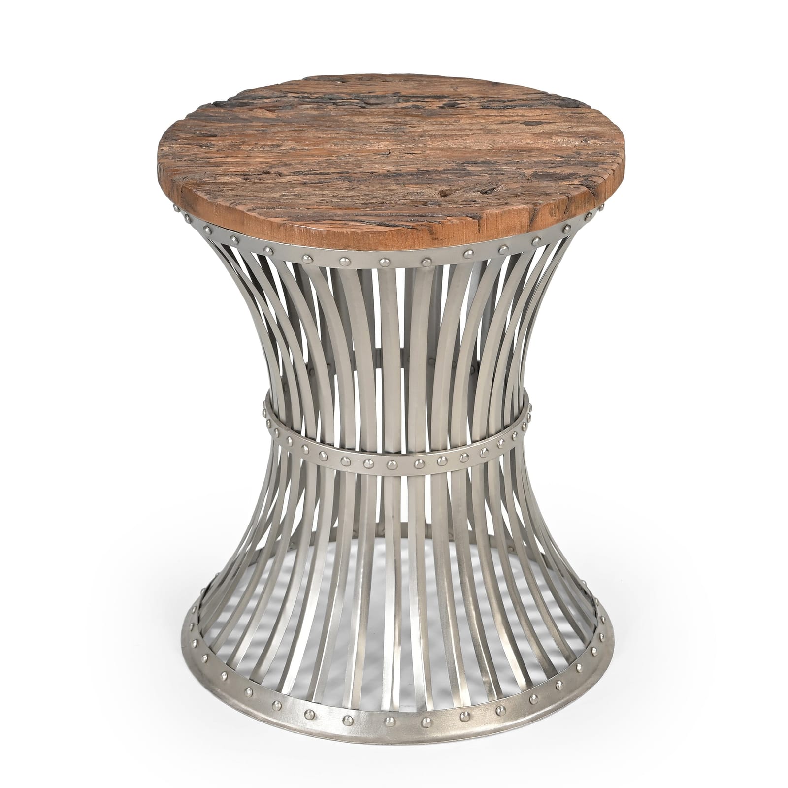 Inverted Wood And Iron Side Table with Wood finish