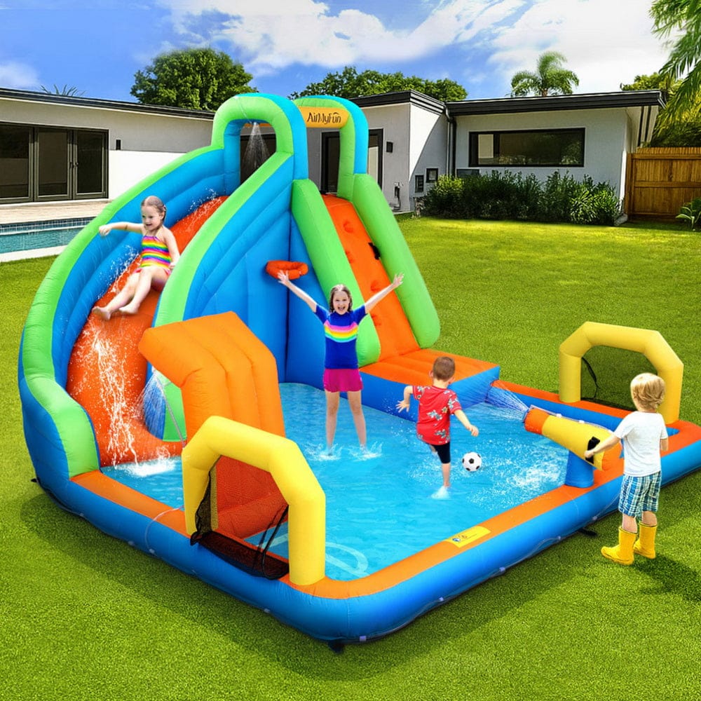 Outdoor Play Equipment - Kids Inflatable Pool Water Slide Cannon Splash Park Castle Outdoor Toys 427X374CM