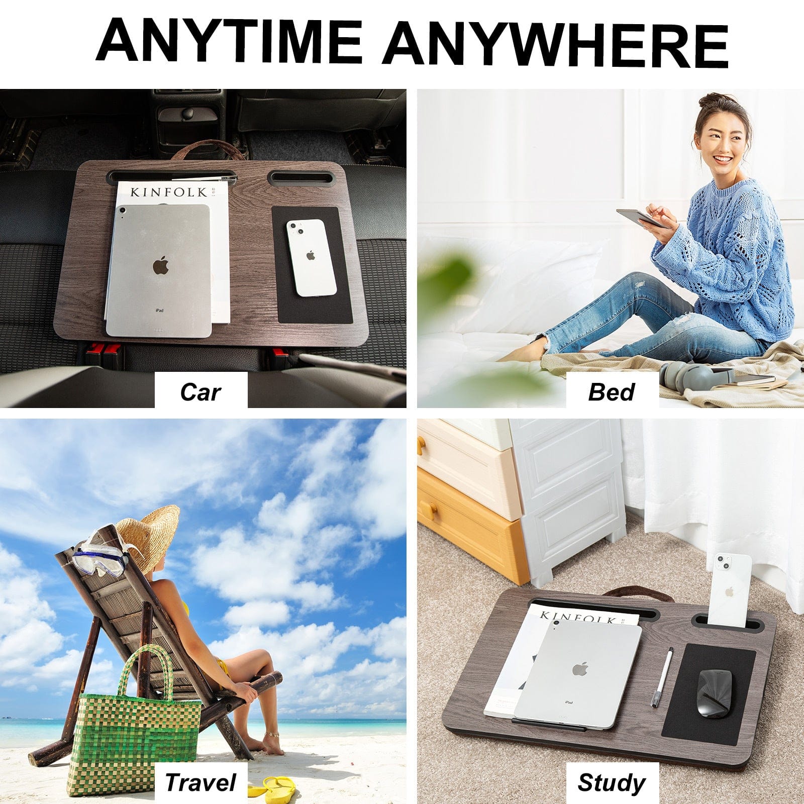 Iron Grey Oak Lap Desk Laptop Stand Cushioned Tray Phone Tablet Holder Mouse Pad with Tablets & Cases