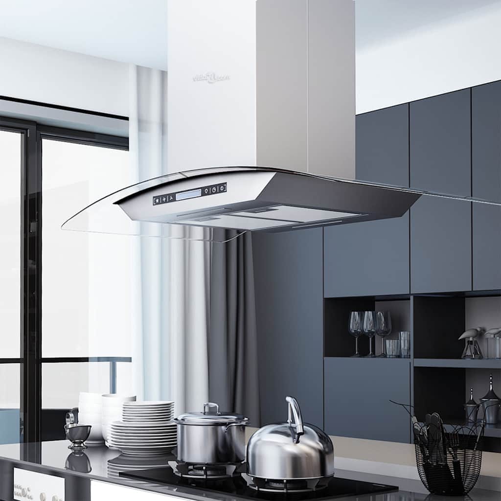 Island Range Hood 90 cm LCD Display Touch Sensor 756 mÃ‚Â³/h LED