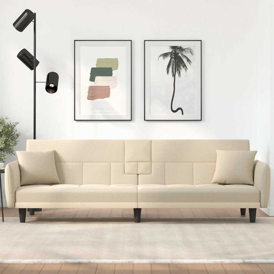 Ivory Comfort Oasis: Cream Fabric Sofa Bed with Built-in