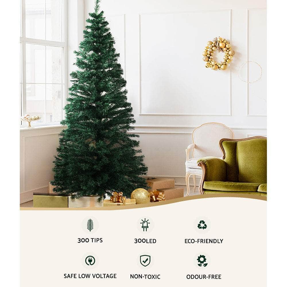 Jingle Jollys Christmas Tree 1.8M 6FT LED Xmas Fibre Optic Multi Warm White