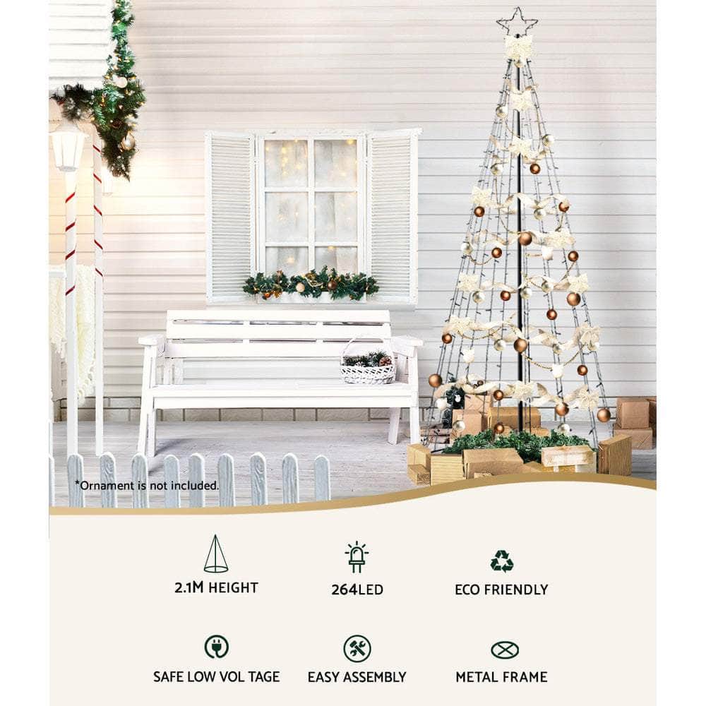 Jingle Jollys Christmas Tree LED Lights Solar-powered 2.1M 264 LED bulbs  Xmas Fibre Optic Warm, White