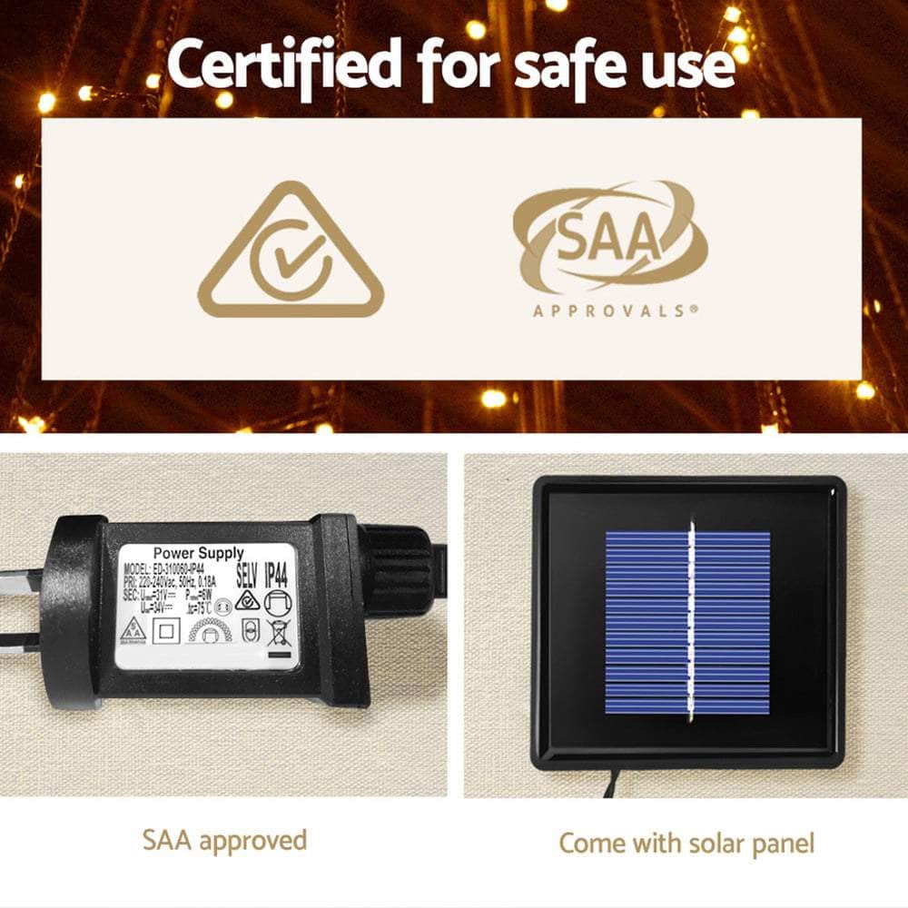 Jingle Jollys Christmas Tree LED Lights Solar-powered 2.1M 264 LED bulbs  Xmas Fibre Optic Warm, White