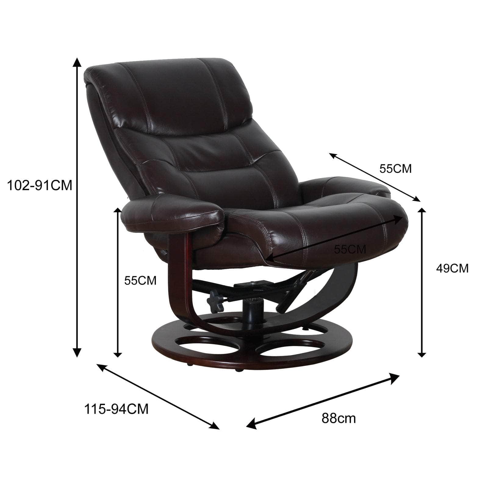 Julio Leather Reclining Lounge Arm Chair With Ottoman