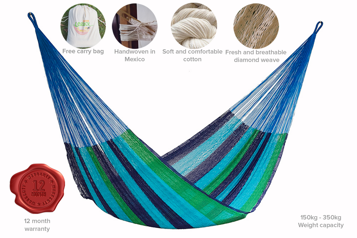 Jumbo Size Cotton Mexican Hammock in Oceanica Colour