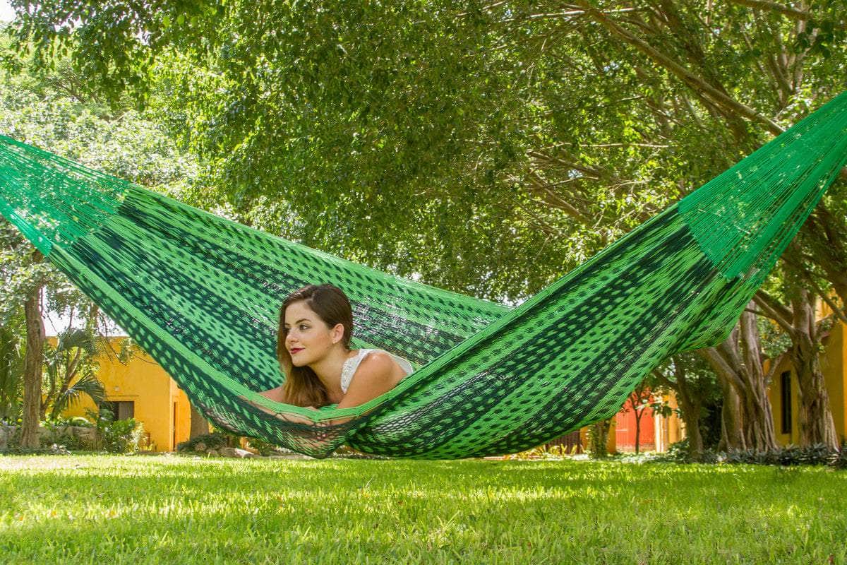 Jumbo Size Outdoor Cotton Mexican Hammock in Jardin Colour