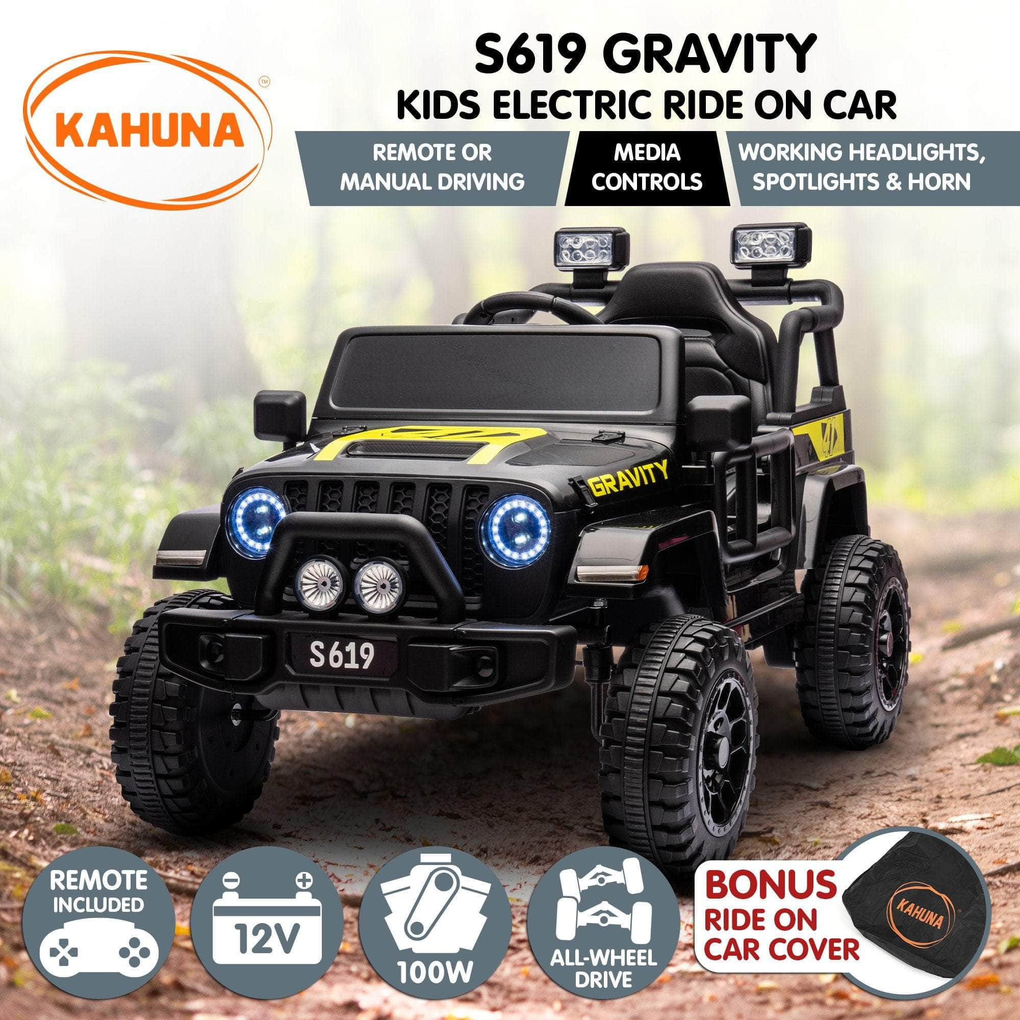 Kahuna S619 Gravity Kids Ride On Car Black