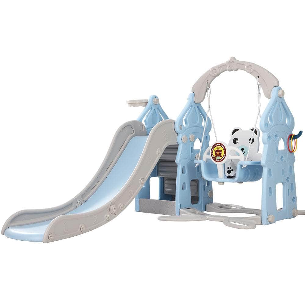 Kids 170Cm Slide And Swing Set Playground Basketball Hoop Ring Outdoor Toys Blue