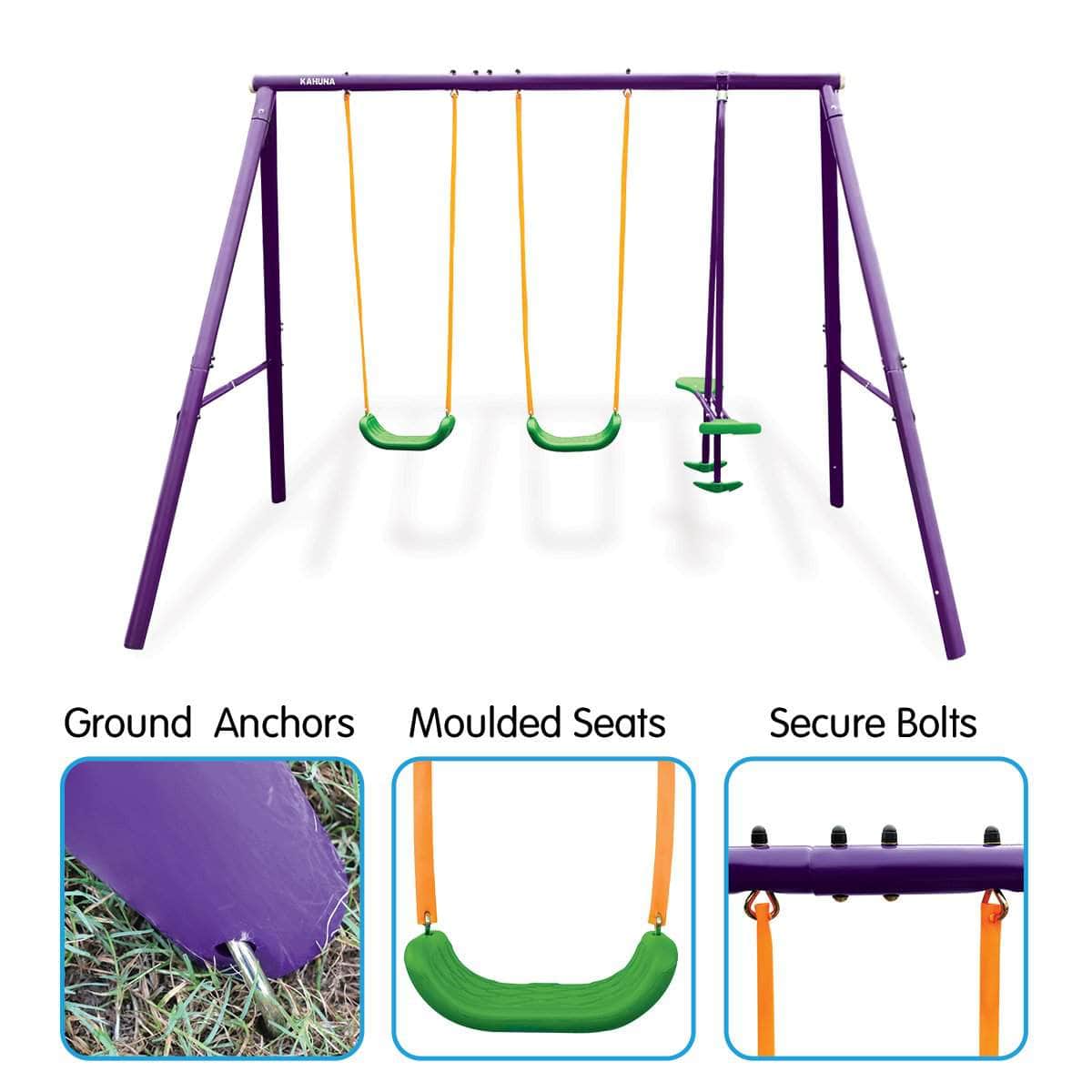 Kids 4-Seater Swing Set Purple Green | Purple colour