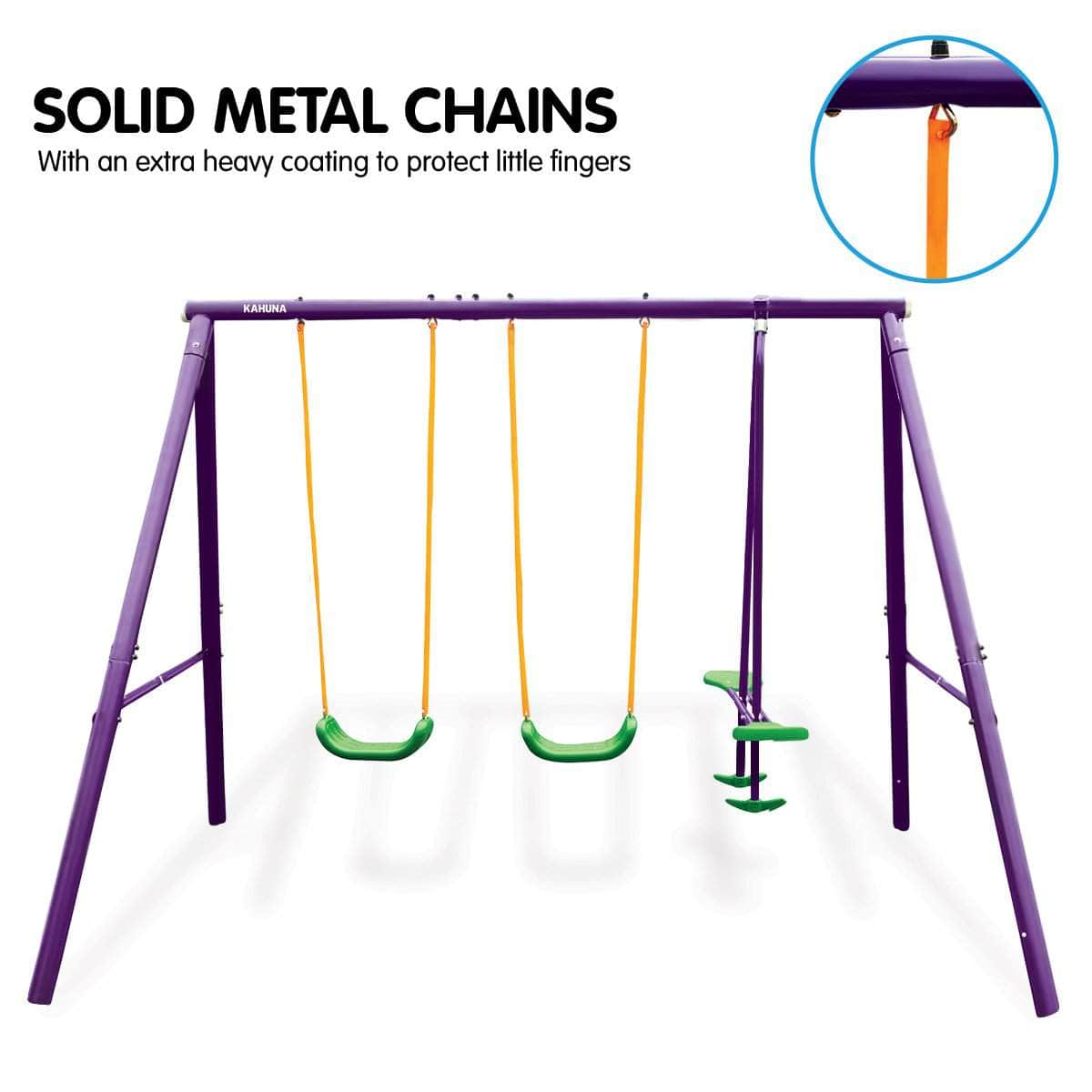 Kids 4-Seater Swing Set Purple Green, Purple colour