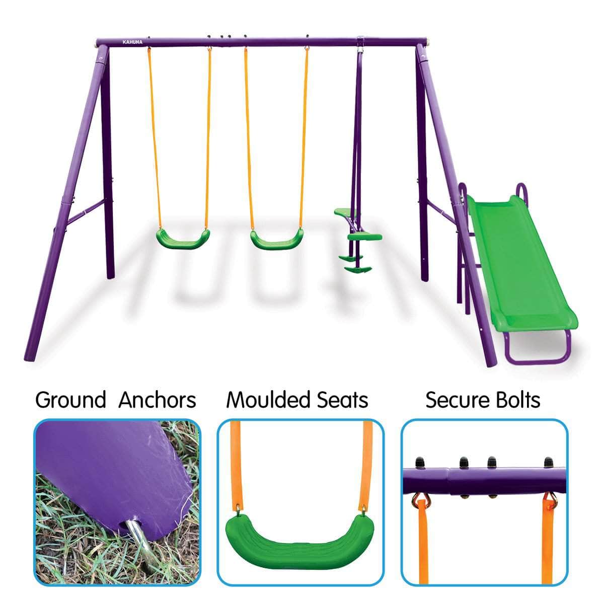 Kids 4-Seater Swing Set with Slide Purple Green with Purple colour