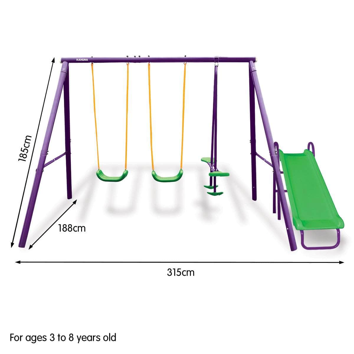 Kids 4-Seater Swing Set with Slide Purple Green - Purple colour
