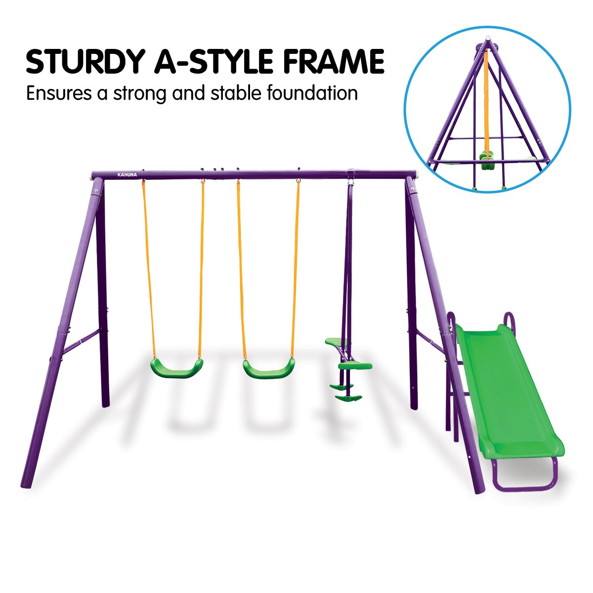 outdoor toys Kids 4-Seater Swing Set with Slide Purple Green