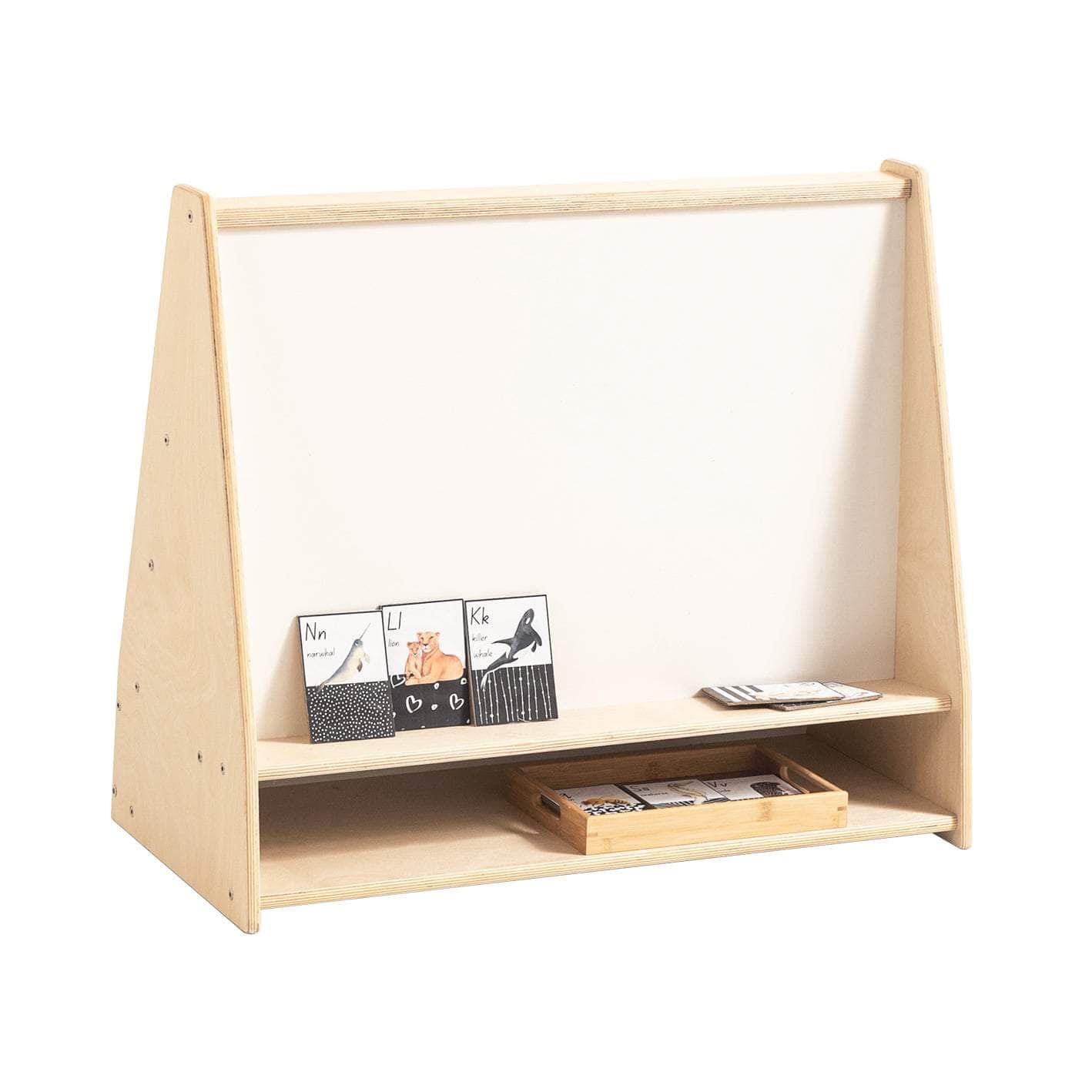 Kids 4 Tier Wooden Display Bookcase With White Board And Storage