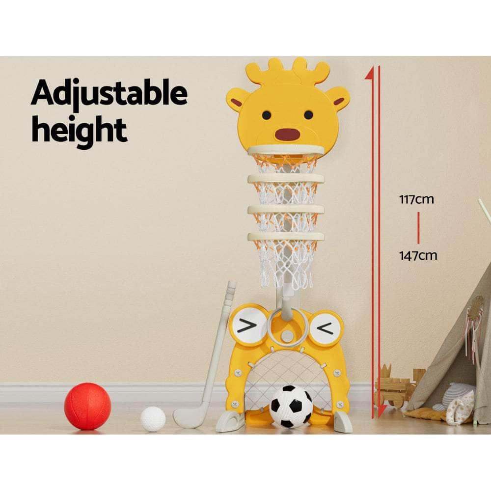 Kids Basketball Hoop Stand Adjustable 5-in-1 Sports Center Toys Set Yellow