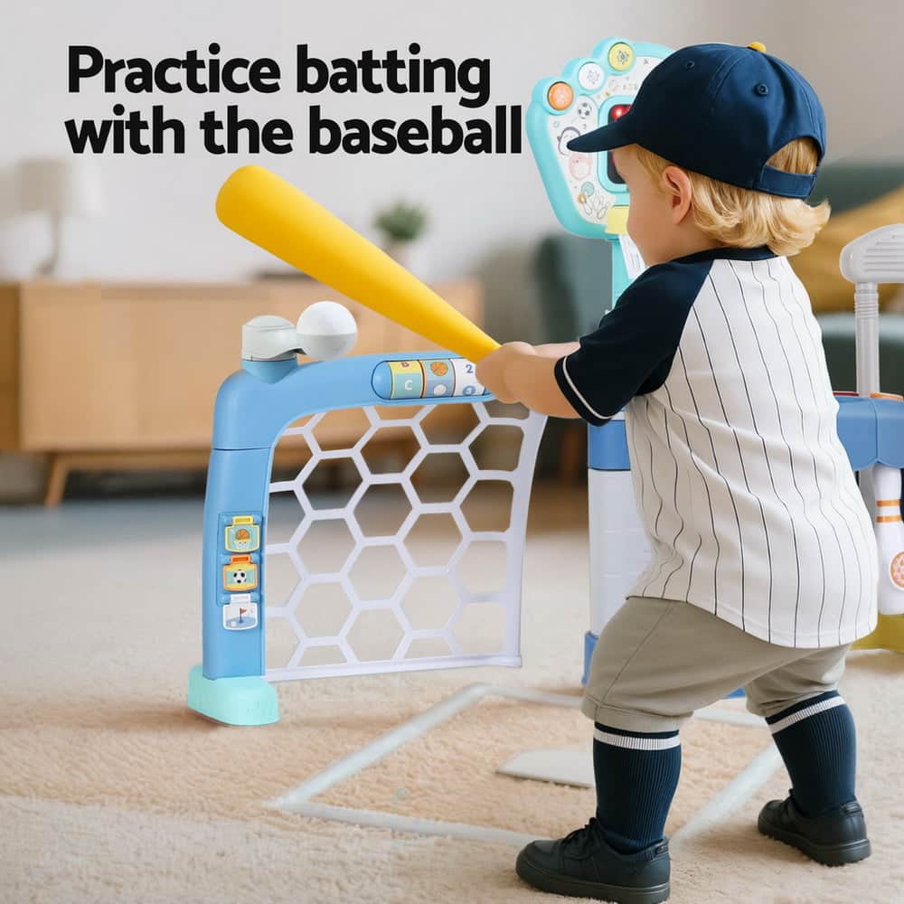 Kids Basketball Hoop Stand Bowling Baseball Golf Game Sports Toys Set Blue