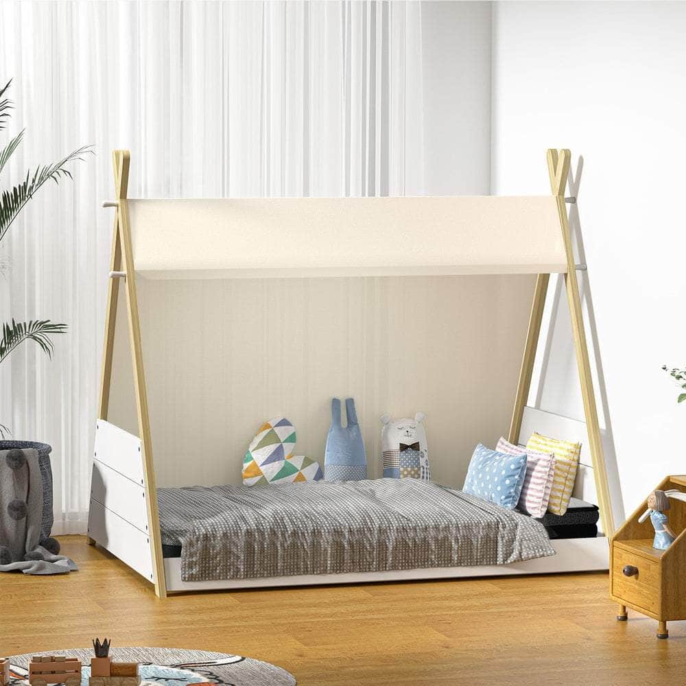 Kids Bed Frame and Mattress Single House Teepee Triangle Beds