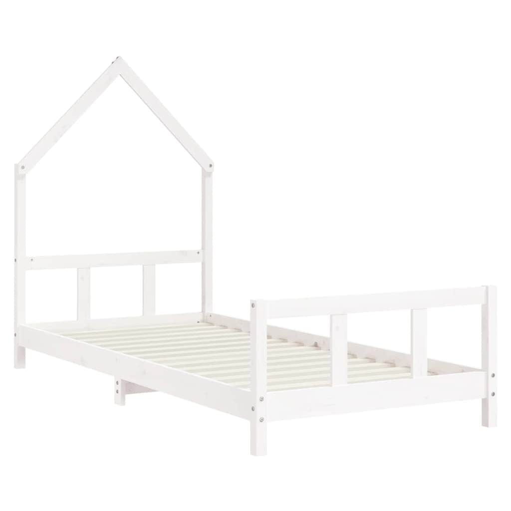 Kids Bed Frame White Single Solid Wood Pine