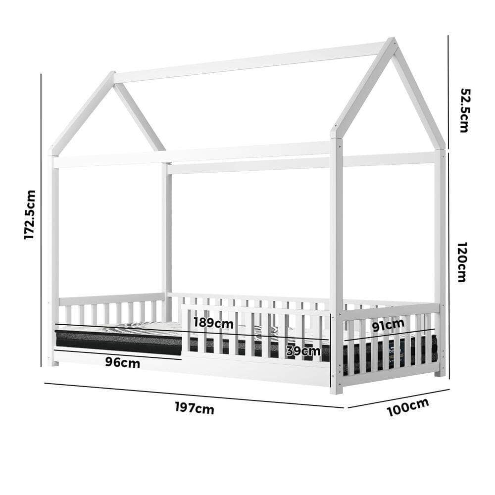 Kids Bed Frame With Single Mattress Set House Frame White